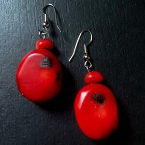 Ruby Red Bamboo Coral Earrings, Genuine Coral